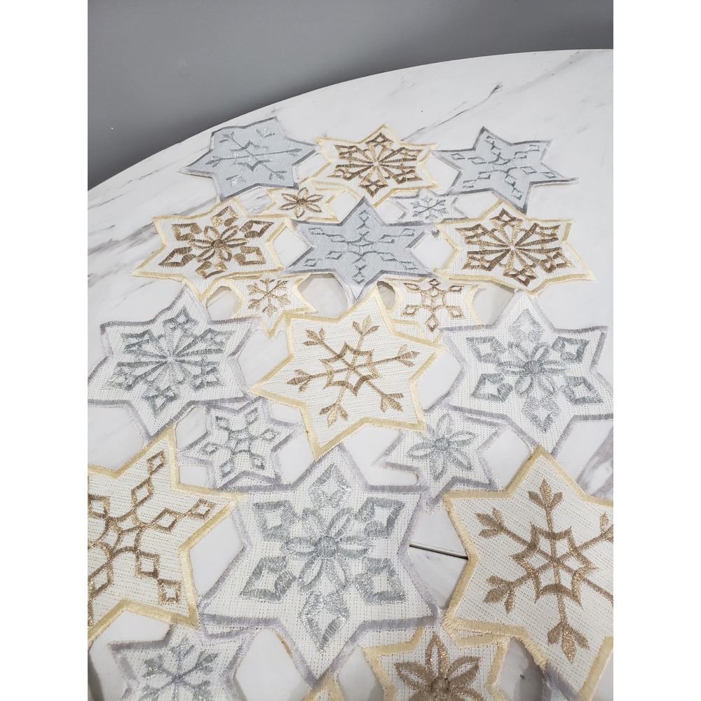 St Nicholas Square Snowflake Cutout Table Runner Silver Gold 36x13 INCHES